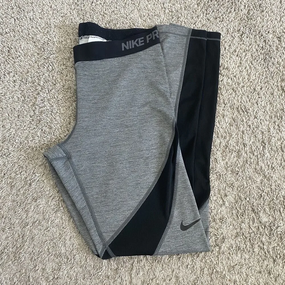 Nike Pro Girls Medium Leggings Gray And Black Large L